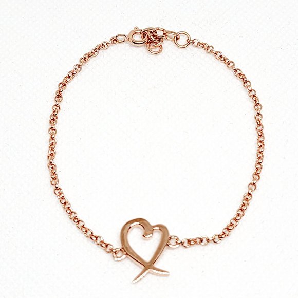 14K Rose Gold over 925 Sterling Silver heart & kiss bracelet 7.25-8 in 3.4 gr - Picture 1 of 5